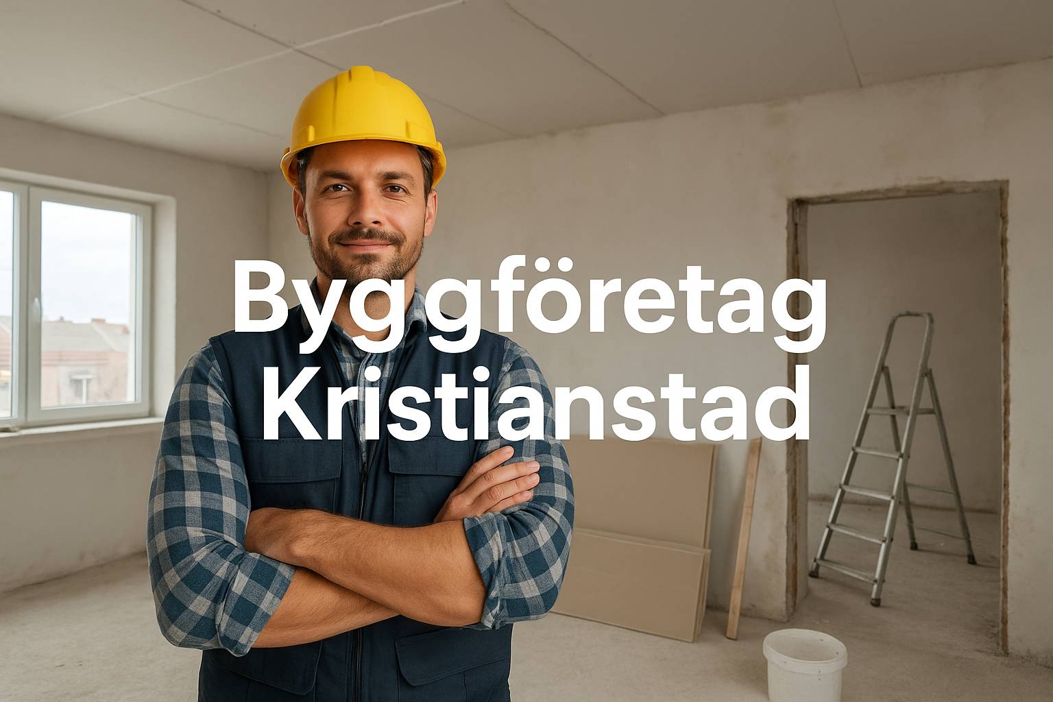 Byggarbetare med gul bygghjälm från ett byggföretag i Kristianstad